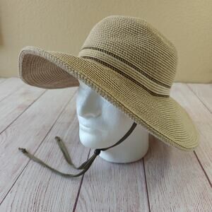 Solar Escape foldable wide brim straw sun hat with chin strap